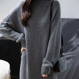 Merino Wool Blend Turtleneck Oversized Sweater Dress