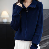 Merino Wool Blend Dragkedja Stickad Sweatshirt Cardigan