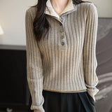 메리노 울 블렌드 컬러 블록 스탠드 칼라 스웨터