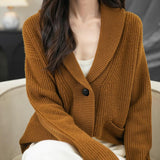 Chanyarn Women's 100%Merino Wool Seater2025秋冬vネックラペルボタンダウン長袖ニットカーディガンポケット