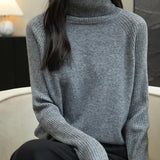 100% Merino Wool Raglan Turtleneck Sweater