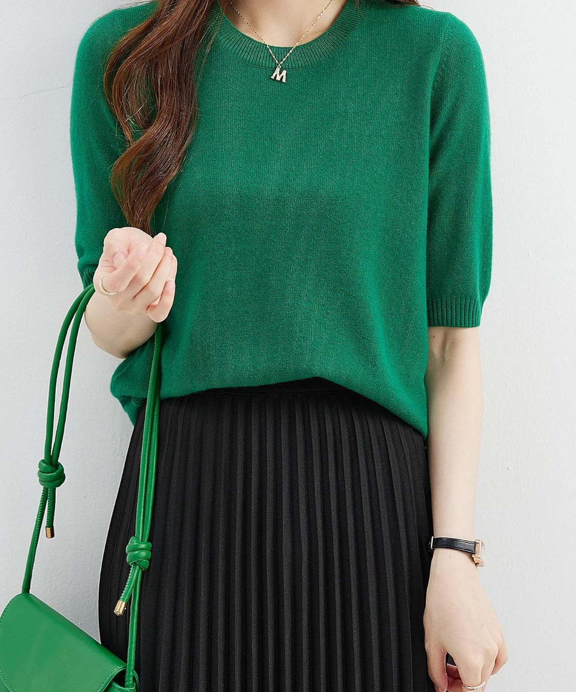 100% Merino Wool Crewneck Half Sleeve Sweater