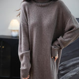 Merino Wool Blend Turtleneck Oversized Sweater Dress