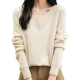 100% Merino Wool V-Neck Seamless Casual Sweater