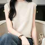 100% Merino Wool Casual Mock Neck Knit Vest