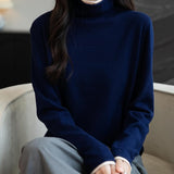메리노 울 블렌드 컬러 블록 터틀넥 스웨터