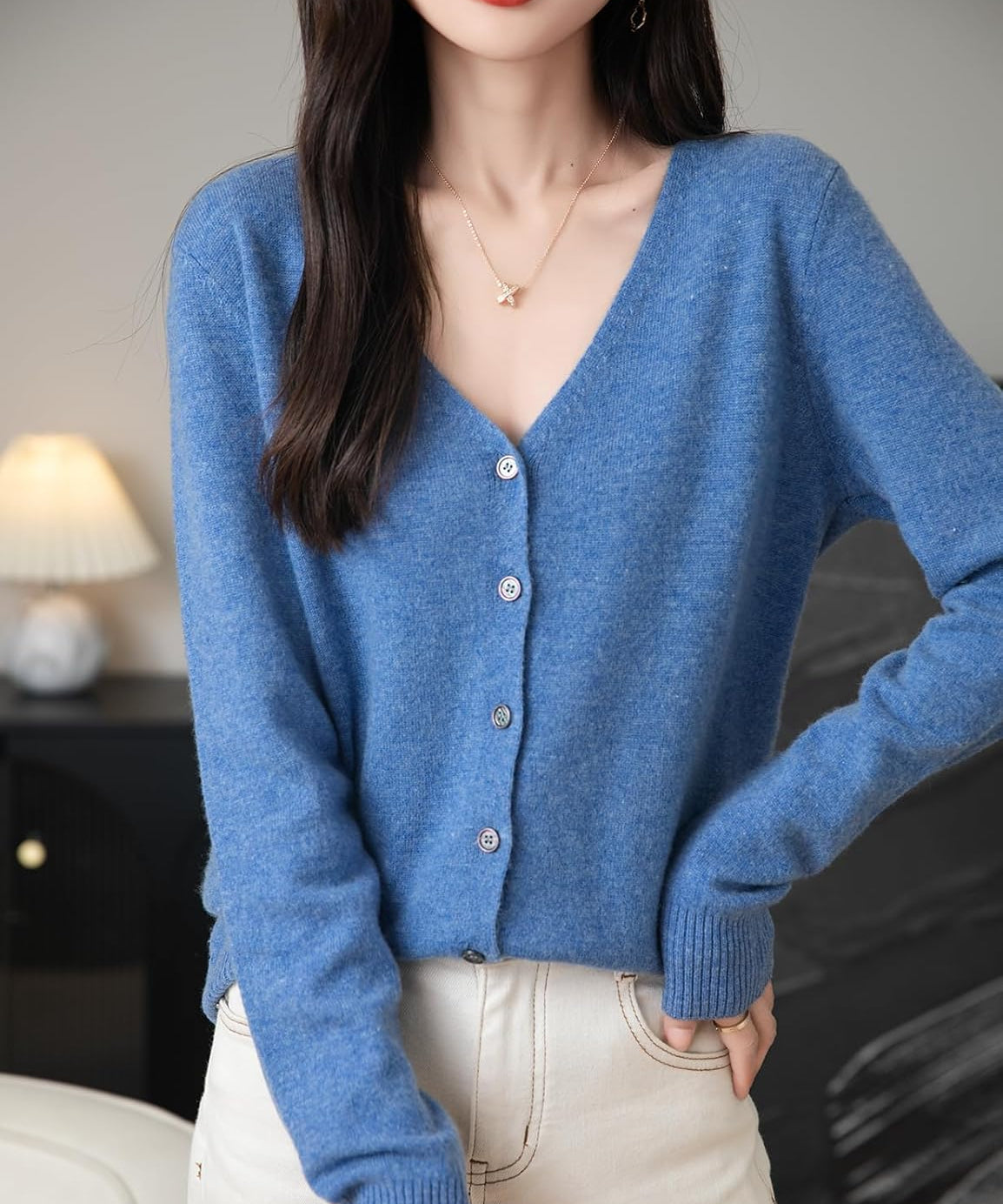 100% Merino Wool Sexy V-Neck Lightweight Cardigan