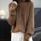 Merino Wool Blend Dragkedja Stickad Sweatshirt Cardigan