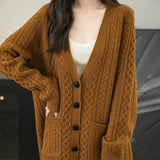 Chanyarn Women's 100%Merino Wool Seater 2025秋冬v頸部長袖ビンテージケーブルニットカーディガンセーター