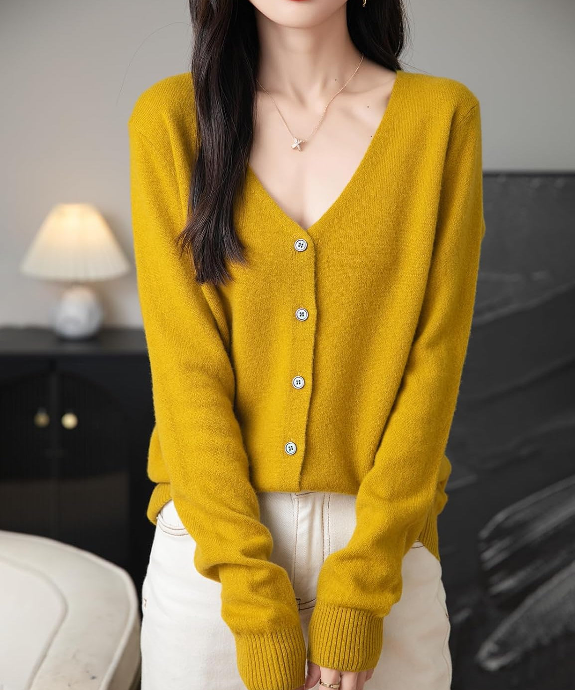100% Merino Wool Sexy V-Neck Lightweight Cardigan