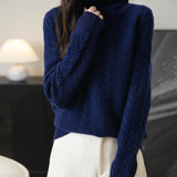100% Merino Wool Turtleneck Cable Pullover