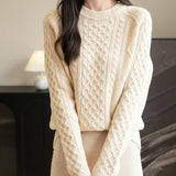 100% Merino Wool Vintage Crewneck Cable Knit Sweater