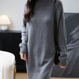 Merino Wool Blend Turtleneck Oversized Sweater Dress