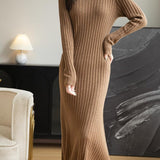 Merino Wool Blend V-Neck Ribbed Bodycon Knit Dress