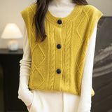 100% Merino Wool Crewneck Button Sweater Vest