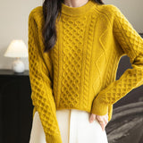 100% Merino Wool Vintage Crewneck Cable Knit Sweater