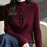 메리노 울 블렌드 컬러 블록 스탠드 칼라 스웨터