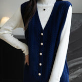 Merino Wool Blend Cable Knit Vest with Buttons