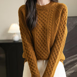 100% Merino Wool Vintage Crewneck Cable Knit Sweater
