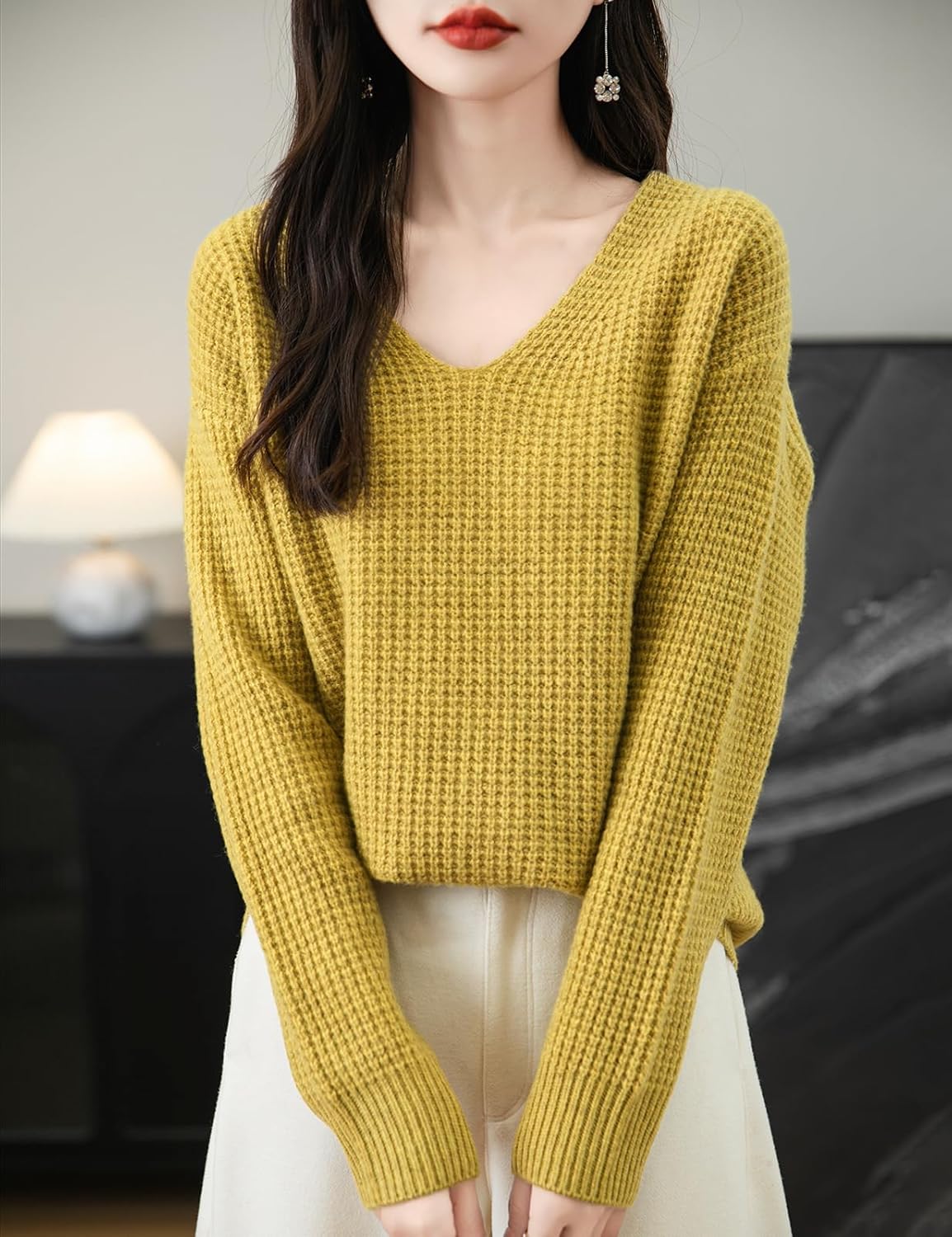 Merino Wool Sweater V Neck Yellow Sweater Ansett Yellow Fine