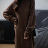Merino Wool Blend Turtleneck Oversized Sweater Dress