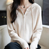 메리노 울 블렌드 골지 지퍼 후드 가디건