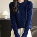 100% Merino Wool Vintage Crewneck Cable Knit Sweater