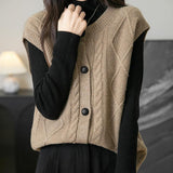 100% Merino Wool Crewneck Button Sweater Vest