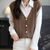 Merino Wool Blend Cable Knit Vest with Buttons