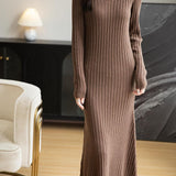 Merino Wool Blend V-Neck Ribbed Bodycon Knit Dress