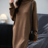 Merino Wool Blend Turtleneck Oversized Sweater Dress