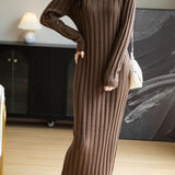 Merino Wool Blend V-Neck Ribbed Bodycon Knit Dress