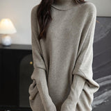 Micchiati di oversize di lana merino da donna 2025 Autunno inverno alla moda alla moda Turtleneck manica a pipistrella maglione