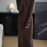 Merino Wool Blend Mock Neck Ribbed Knit Sweater Dress