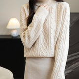 100% Merino Wool Turtleneck Casual Cable Knit Sweater