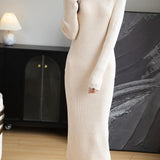 Merino Wool Blend Ribbed Mock Neck Sweater Dress