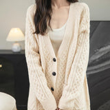 Chanyarn Women's 100%Merino Wool Seater 2025秋冬v頸部長袖ビンテージケーブルニットカーディガンセーター