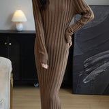 Merino Wool Blend Mock Neck Ribbed Knit Sweater Dress
