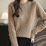 100% Merino Wool Vintage Crewneck Cable Knit Sweater