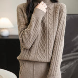 100% Merino Wool Turtleneck Casual Cable Knit Sweater