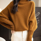 100% Merino Wool Mock Neck Oversized Batwing Sleeve Sweater