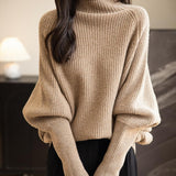 100% Merino Wool Mock Neck Oversized Batwing Sleeve Sweater