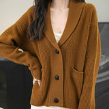 Chanyarn Women's 100%Merino Wool Seater2025秋冬vネックラペルボタンダウン長袖ニットカーディガンポケット