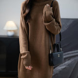 Merino Wool Blend Turtleneck Oversized Sweater Dress