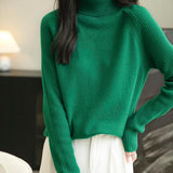 100% Merino Wool Raglan Turtleneck Sweater
