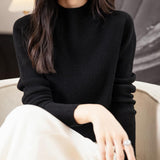 100% Merino Wool Seamless Ribbed Mockneck Sweater