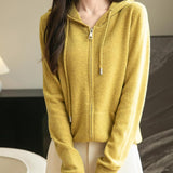 100% Merino Wool Zip Up Hoodie Cardigan