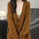 Chanyarn Women's 100%Merino Wool Seater 2025秋冬v頸部長袖ビンテージケーブルニットカーディガンセーター