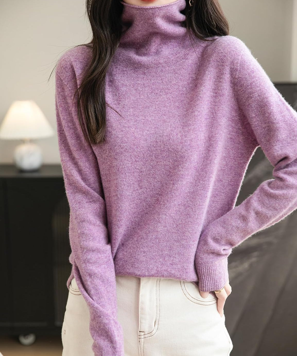 100% Merino Wool Seamless Turtleneck Sweater
