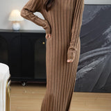 Merino Wool Blend V-Neck Ribbed Bodycon Knit Dress